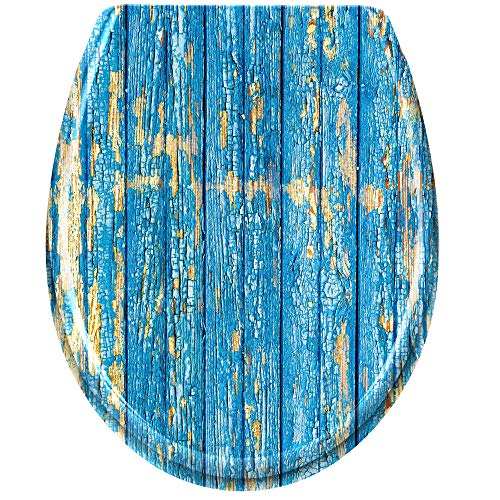 AUFUN Toilettendeckel Absenkautomatik WC Sitz Klobrille mit Softclose Toilettensitz aus Hartplastik Antibakteriell Klodeckel aus Duroplast Universal Größe, 25 Bilder zur Auswahl - Blaue Holz