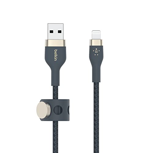 Belkin BoostCharge Pro Flex geflochtenes USB-A/Lightning-Kabel, 3 Meter, MeterFi-zertifiziertes Ladekabel für iPhone 13, 12, 11, Pro, Meterax, Meterini, SE, iPad und andere Geräte – Blau