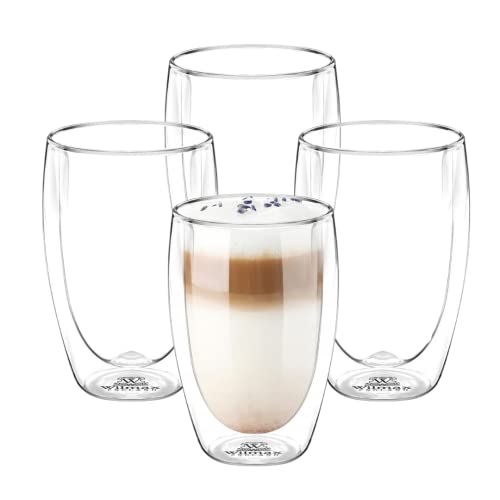 Wilmax | Thermogläser | Doppelwandige Gläser Latte Macchiato | Cappuccino Tassen | Trinkgläser | Kaffeegläser | Eiskaffee Tasse | Wassergläser | 400 ml | 4er-Set