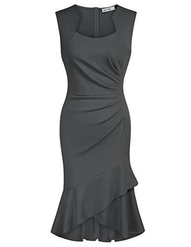 GRACE KARIN Damen 50S Weinlese-Bleistift-Kleid mit Flügelärmeln Wiggle Kleid groß Dunkelgrau