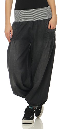 Malito Damen Pumphose im Denim Style | perfekte Jeans zum Tanzen | Aladinhose zum Chillen | Haremshose - Goa 6258 (grau)