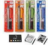 Pilot Parallel Pen 4er-Set Stifte: 1,5 mm + 2,4 mm + 3,8 mm + 6,0 mm + 12 Tintenpatronen, verschiedene Farben + 6 schwarze Patronen + 1 Lineal / Lesezeichen aus Holz mit Blumie-Shop-Logo