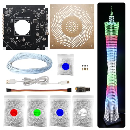 iCubeSmart Led Canton Tower Modell DIY Elektronik Kit, LED Würfel Modell Handgemachtes Lötprojekt Kit, 64 LED Kreise, Höhe 1 Meter (GZT-64)