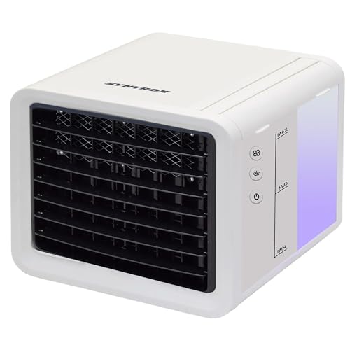 Syntrox Germany Mini Luftkühler mit Wasserkühlung Trivaria | Verdunstungskühler, Luftbefeuchter, Lufterfrischer, USB-Anschluss, Sommerkühlung, Camping-Luftkühler (Weiß)