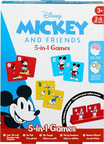 Mattel Disney Mickey and Friends 5-in-1 Spiele für Familienabende, Spieleabende, Reisen & Camping