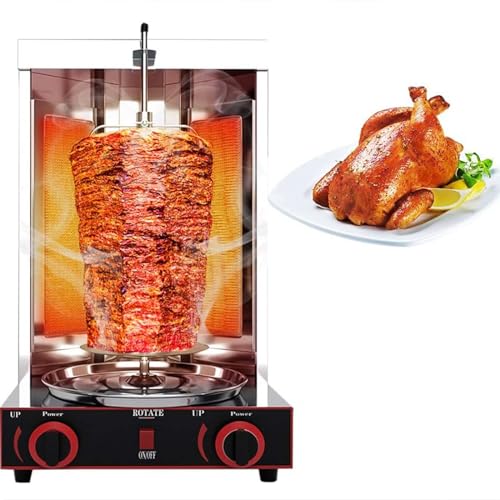 LTSRLL BBQ-Fleischmaschine, vertikaler Kebab-Döner-Fleischgrill, Edelstahl-Gas-Broiler, Heim-Rotisserie-Ofen, Grill-Döner-Kebab-Maschine mit Temperatureinstellungsschalter,Silver-M