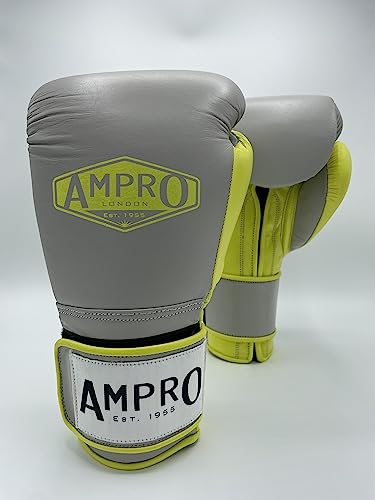 Ampro Hybrid Powertech Sparring-Handschuh mit Klettverschluss – Sparring/Tasche/Spar/Boxen/Training (Hellgrau/Limette, 473 g)