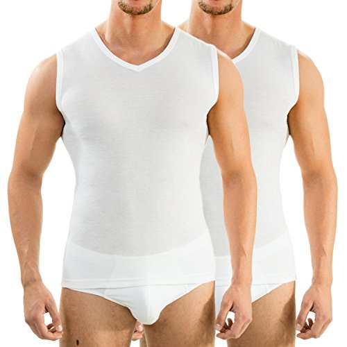 HERMKO 2 x 63050 Herren Athletic Vest by Exclusiv Funktionsunterhemd Muskelshirt mit V-Neck, Farbe:weiß, Größe:D 9 = EU 3XL