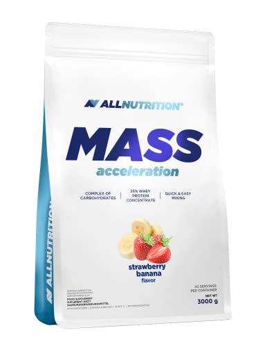 ALLNUTRITION Mass Acceleration Protein-Kohlenhydrat-Komplex Training Bodybuilding (3000g Strawberry Banana - Erdbeer Banane)