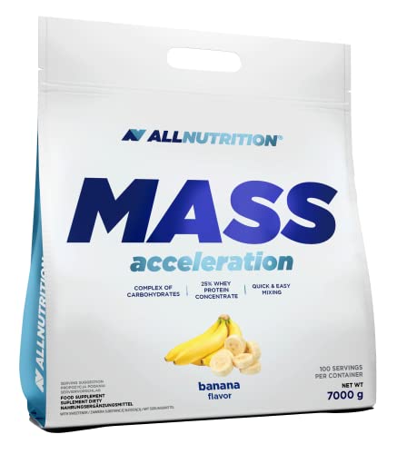 ALLNUTRITION Mass Acceleration Gainer Nahrungsergänzungsmittel - Kohlenhydrat- und Tierisches Protein Pulver für Muskelaufbau & Leistungssteigerung - Glutenfrei - 7000g - Banana