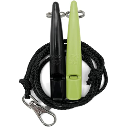 ACME Hundepfeife No. 211,5 mit Pfeifenband | Im Doppelpack | 2 Pfeifen inklusive 2 Bänder | Ideal für den Rückruf - Laut und weitreichend (Black + Lime Green)