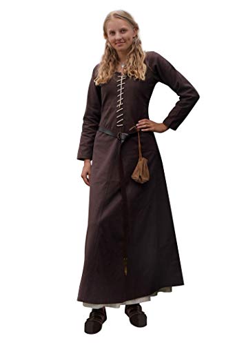 Battle-Merchant Mittelalter Kleid mit Schnürung für Damen Cotehardie AVA - Langarm - Baumwolle - Mittelalterkleid - Wikinger - LARP - Kostüm, Braun, Gr. XL