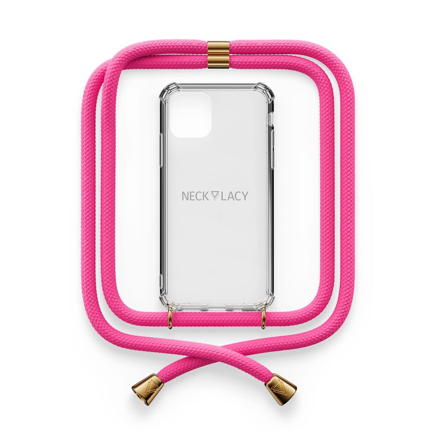 NECKLACY® - Die Premium Handykette für Apple iPhone 13 Pro in Cotton Candy | transparente Handyhülle mit hochwertiger Kordel zum Umhängen - Smartphone Crossbody Case