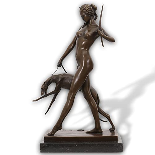 aubaho Bronzeskulptur Bronze Figur Göttin Diana Hund nach McCartan Antik-Stil Replik