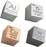 Jonoisax 4-Teiliges Element-Würfel-Set - 99,95% Reinheitsmetall-Element-Sammlungswürfel Enthalten Aluminium, Titan, Kupfer, Wolfram