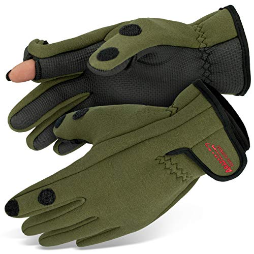 Neopren Angelhandschuhe 'Spin' | Arapaima Fishing Equipment® Thermo Angel Handschuhe | Anglerhandschuhe | Fishing Gloves - Oliv - 3XL