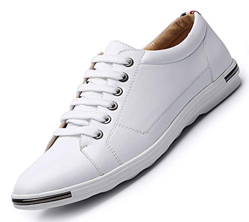 AARDIMI Herren Sneaker Casual Shoes Plus Size 38-50 PU Leather Sneakers Spring Autumn Lace Up Gold Silver Color Men Footwear(Hersteller-Größentabelle im Bild Beachten) (44 EU, Z-Weiß-593)