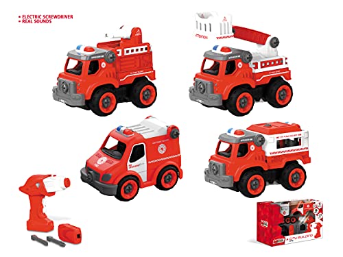 Mondo Feuerwehr Motors-Funkfernbedienung City Building Fire 2,4 GHz - Halbhilfe 20 cm abnehmbare Räder mit Schraubendreher - Soundeffekte - Geschenk für Kinder 3+ 63627 Farbe rot