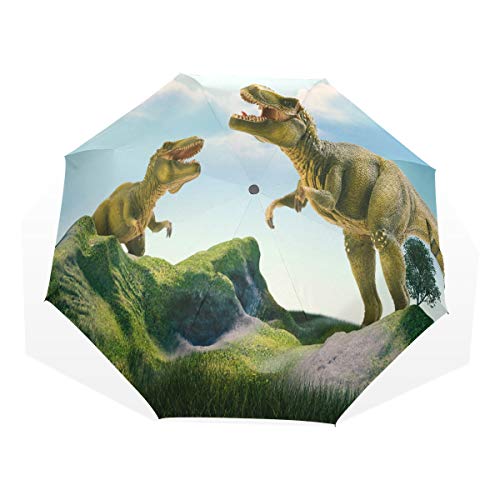 ISAOA Automatischer Reise-Regenschirm,kompakt,faltbar,Netter Dinosaurier,Winddicht Stockschirm,Ultraleicht,UV-Schutz,Regenschirm für Damen,Herren und Kinder