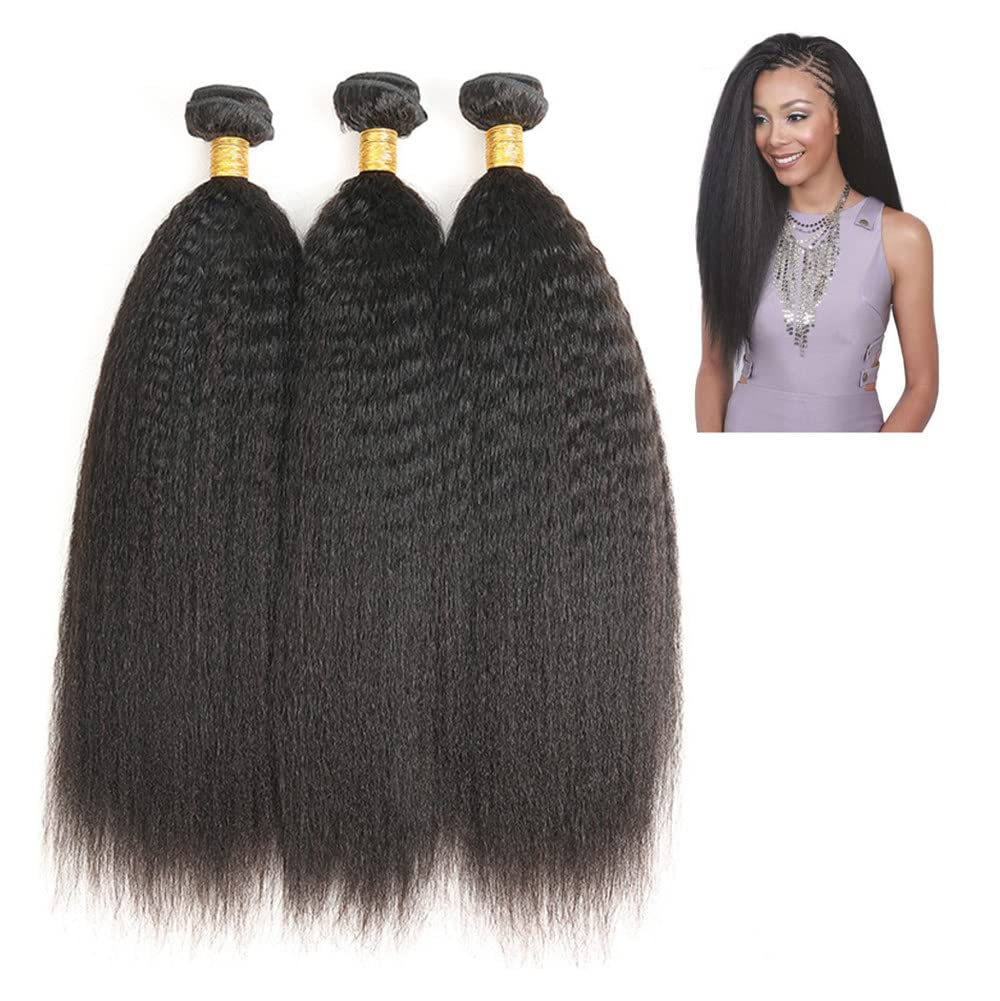 Yaki Kinky Glattes Haarbündel,3 BüNdel Brasilianisches HaarbüNdel Unverarbeitete Jungfrau-Menschenhaar-Webart-HaarverläNgerungen, Kann GegläTtet,GekräUselt,GefäRbt,16''18''20''