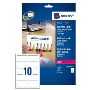 Avery Quick&Clean C32026-10 - Beidseitig beschichtete Visitenkarten, matt - weiß - 54 x 85 mm - 270 g/m2 - 100 Karte(n) (10 Bogen x 10) (C32026-10)