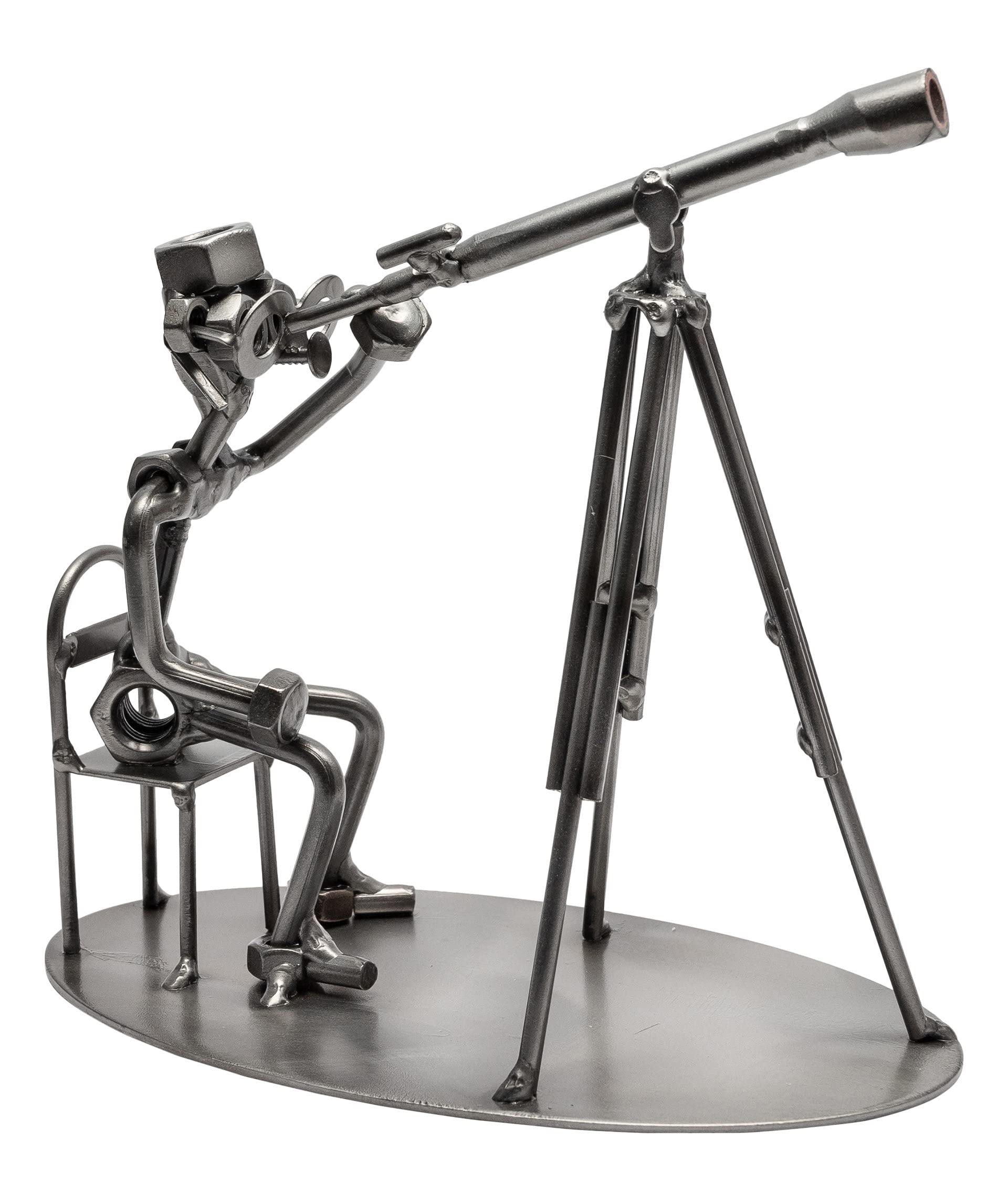 STEEMO Schraubenmännchen Astronom Teleskop Geschenk Astronomie Metall-Kunst Deko Figur, Stahl, grau 18x10x17 cm