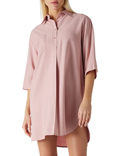 Amazon Brand - find. Lässiges Damen-Blusenkleid in Übergröße mit 3/4-Arm V-Ausschnitt und Knopf locker sitzendes langes Blusenoberteil Rosa, Size S