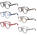 KOOSUFA Lesebrille Herren Damen Retro Runde Nerdbrille Lesehilfen Sehhilfe Federscharniere Vollrandbrille Anti Müdigkeit Brille mit Stärke 1.0 1.5 2.0 2.5 3.0 3.5 4.0 (6 Farben Set, 2.5)