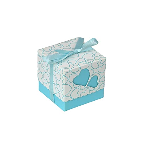 Geschenkbox, Verpackung, Hochzeitsbevorzugungsschachteln, Papier-Süßigkeitsbox, herzförmige Geschenkbox mit Band for Brautparty, Babyparty, Geburtstagsfeier, 50 Stück (Color : Sky Blue)