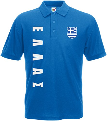 Griechenland Hellas EM-2020 Polo-Shirt Wunschname Nummer Royalblau L