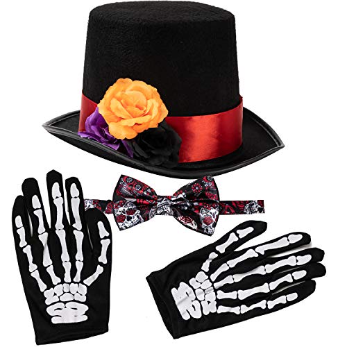 Spooktacular Creations Day of the Dead 5 - Kurze Handschuhe Herren Hut Fliege Halloween Kostüm Party