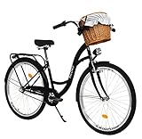 Milord. 28 Zoll 3-Gang schwarz Komfort Fahrrad mit Korb und Rückenträger, Hollandrad, Damenfahrrad, Citybike, Cityrad, Retro, Vintage