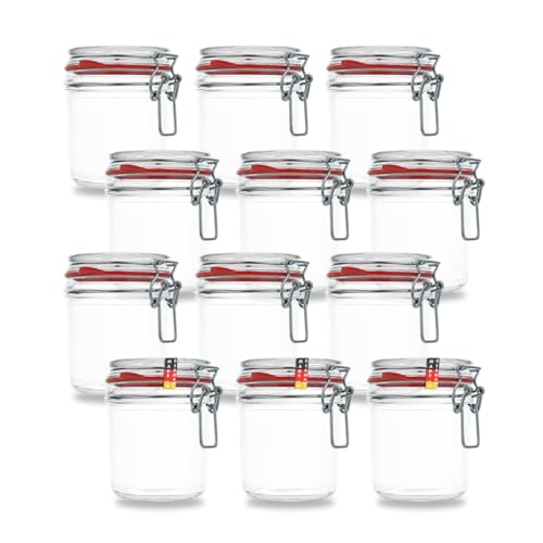 Flaschenbauer - 12 Drahtbügelgläser 530ml verwendbar als Einmachglas, zu Aufbewahrung, Gläser zum Befüllen, Leere Gläser mit Drahtbügel