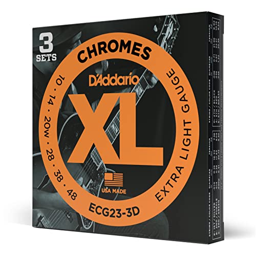 D'Addario ECG23 Chromes Flat Wound Electric Guitar Strings, Extra Light, 10-48, 3 Sets
