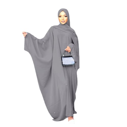 RUIG Damen Kleid Muslimische Gebet Abaya Islamische Robe Maxi Afrikanischer Kaftan Türkei Islam Dubai in voller Länge mit Hijab, Grau Einheitsgröße