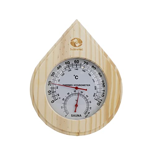SudoreWell® Sauna Klimamesser Thermometer + Hygrometer Drop aus hellem Kiefernholz