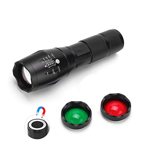 Mehrfarbige Taschenlampe mit Rot Grün Weiß Filter, WESLITE 1000 Lumens Rot Grün Weiß LED Taschenlampe mit Farbwechsel Zoombare Signallampe mit Magnet Outdoor Nachtsicht Taschenlampe(3 Farben)