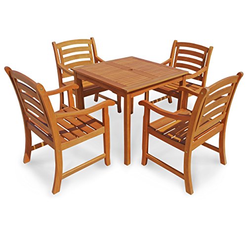 IND-70286-MOSE5Q Gartenmöbel Set Montana, Garten Garnitur Sitzgruppe aus Holz - 5-teilig - quadratischer Tisch + 4 x Stuhl