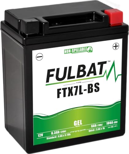fubat Motorradbatterie Full Gel FTX7L-BS / YTX7L-BS 12 V 6,3 Ah 100 A