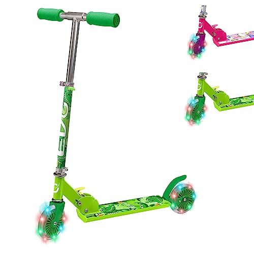 EVO Kinder-Inline-Roller mit 2 Rädern und verstellbarer Griffhöhe, einfach zusammenklappbar, Kinderroller für Jungen und Mädchen, Kickscooter für Kinder ab 5 Jahren (Dinosaurier)