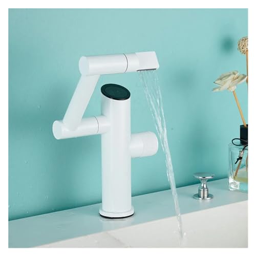 Messing-Badezimmer-Wasserhahn, Warm- und Kaltwasserhahn, Waschbecken-Wasserhahn, eleganter weißer, multifunktionaler, schwenkbarer Waschbecken-Wasserhahn, Digitalanzeige (Color : White)