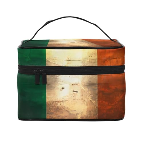Irische Flagge, stilvoll und praktisch, eine unverzichtbare Reise-Kosmetiktasche mit extra großen Fächern und Reißverschluss, wasserdicht, Schwarz , Einheitsgröße