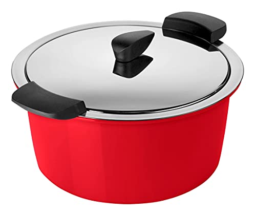 KUHN RIKON Thermokochgeschirr HOTPAN Kochtopf mit Deckel, Rot, 3 Liter, 22 cm, dampfgaren, warmhalten, induktionsgeeignet, Edelstahl, Stainless Steel