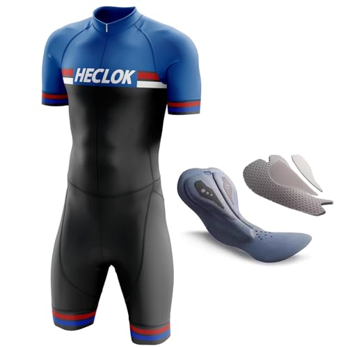 Herren Pro Trisuit Kurzarm Triathlonanzug für Ironman＋Wettkampfprofi gepolstert，Einteiliges Radtrikot Trisuit Einteiler–Triathlonanzug-3Taschen für Wettkampf Run, Cycle, Swim (TYP-3,XXL)