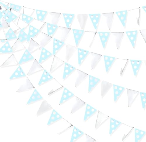 Partydekorationen, 3 m, rotgoldenes Papier, Wimpelkette, Dreiecke, Flaggen, Hochzeit, Banner, Abschlussfeier, Babyparty, Geburtstag, Party, Hängedekoration (Farbe: Folienpunkt, Blau, Silber)