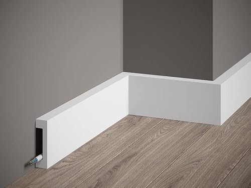 Mardom Decor | MD008 | Sockelleiste | Fußbodenleiste mit Kabelkanal | 200 x 8,0 x 1,7 cm | vor grundiert