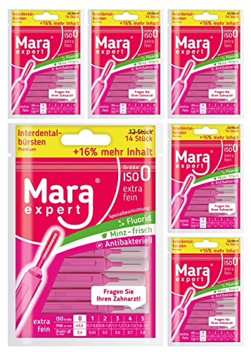 Interdentalbürsten Pink von MARA EXPERT | 0,4mm ISO 0 extra fein| 6 x 14 (=84) Interdentalbürsten-Bürsten für Zahnzwischenräume | Zahn Pflege Ergänzung