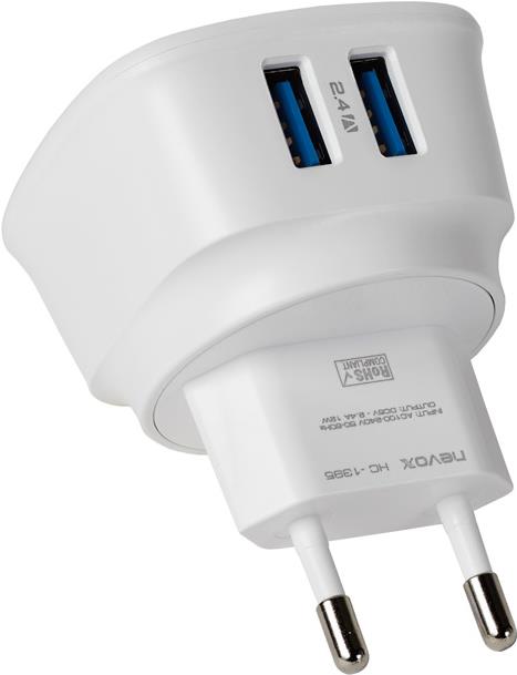Nevox Homecharger - Netzteil - 12 Watt - 2.4 A - 2 Ausgabeanschlussstellen (USB) - weiß