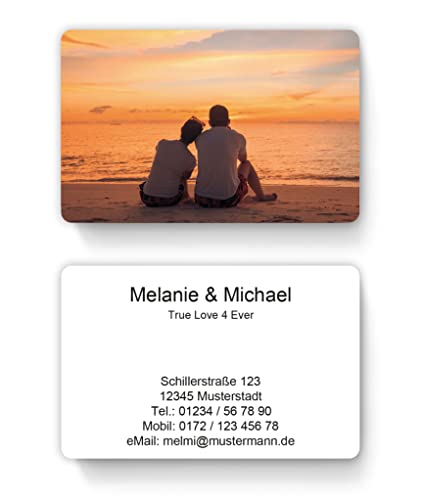 100 Visitenkarten, laminiert, 85 x 55 mm, inkl. Kartenspender - Design Liebe Freundschaft