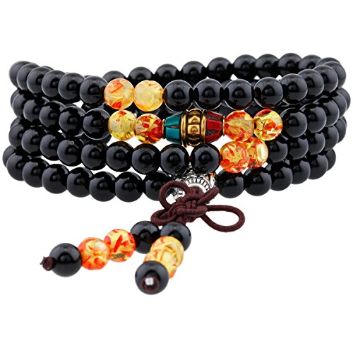 mookaitedecor Edelstein elastisches Armband mit 108 Perlen, Buddhistische Tibetische Gebetskette, Buddha Mala Kette Halskette für Kristall Reiki Chakra & Heilung